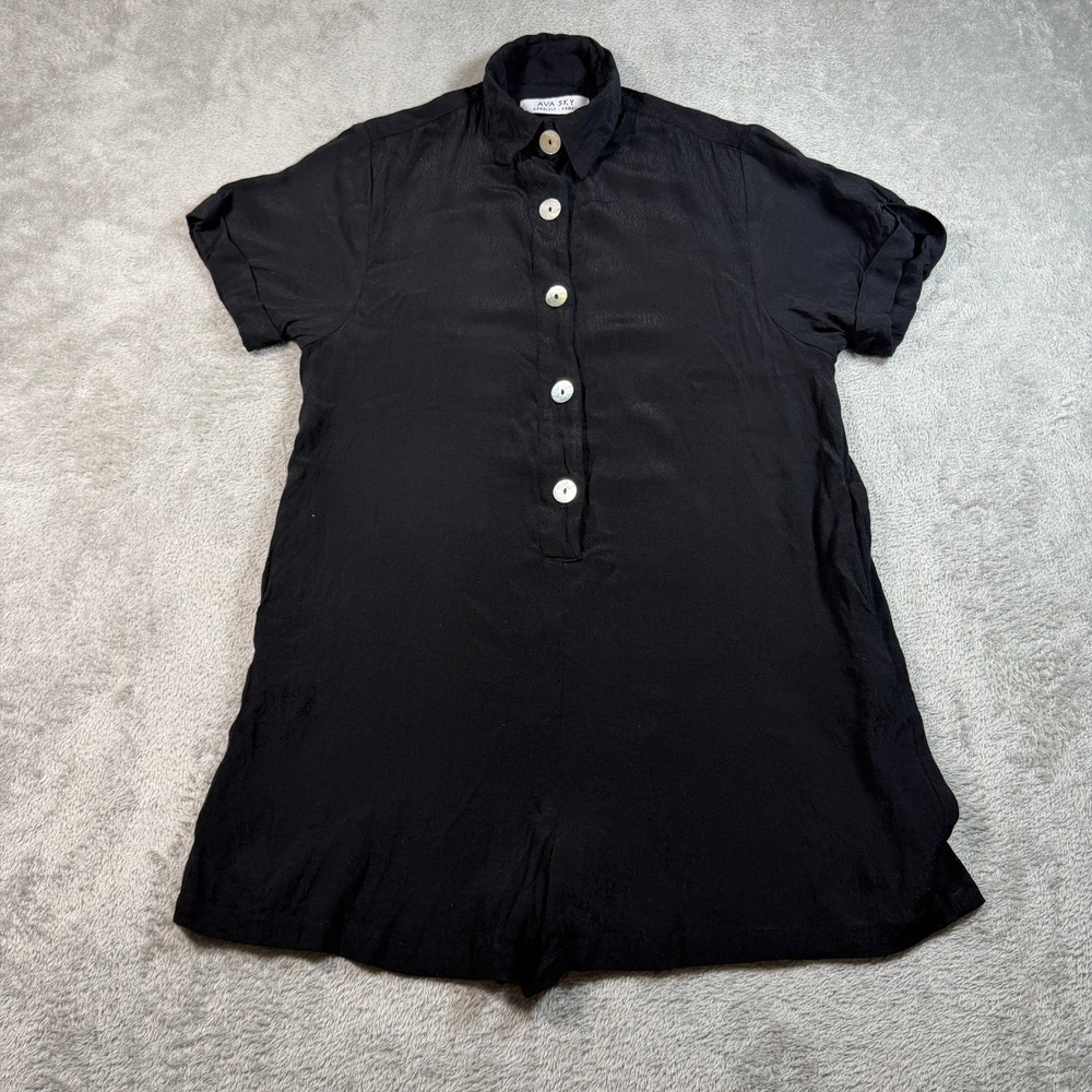 Ava Sky Romper Womens XXS Black Short Sleeve Button Front Shell Buttons